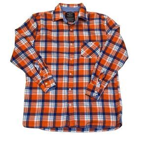 Bogari Blue Orange Plaid Long Sleeve Flannel Shirt Men Size XL